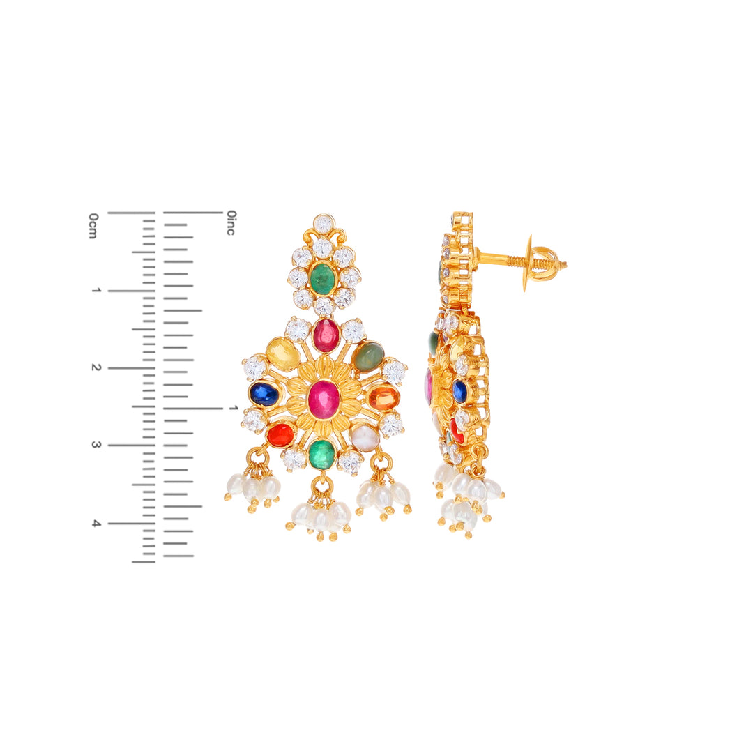 Sophisticated Antique Necklace Set With Navratan 22KG Gold