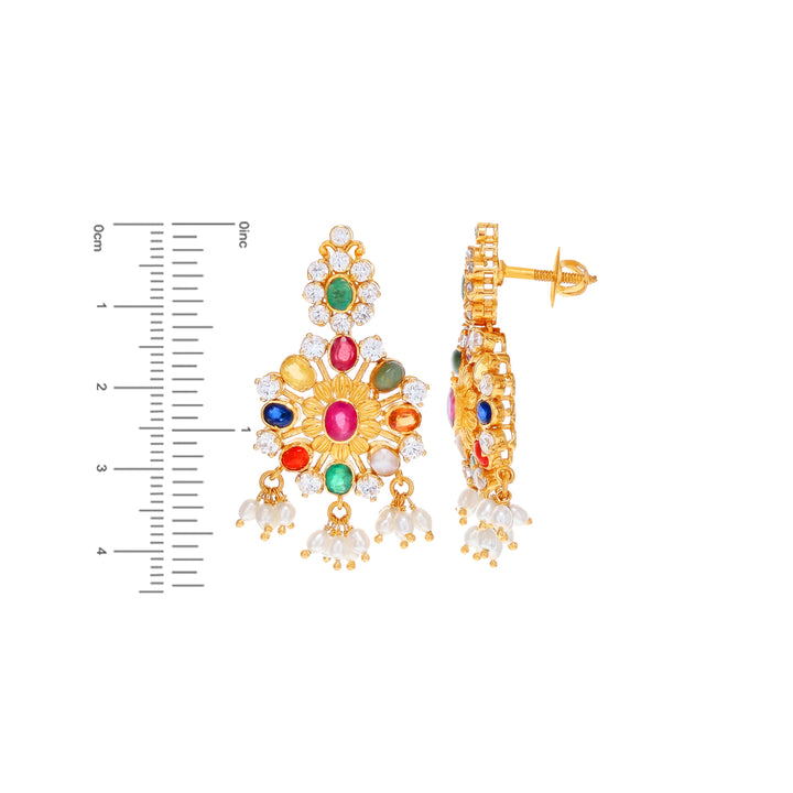 Sophisticated Antique Necklace Set With Navratan 22KG Gold