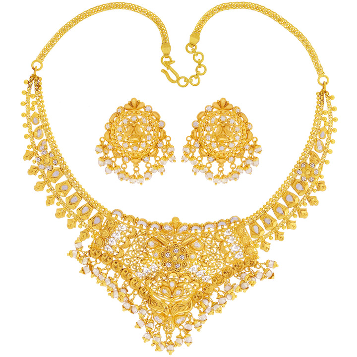 Fancy Antique Two Tone Necklace Set with Gemstone in 22K Gold