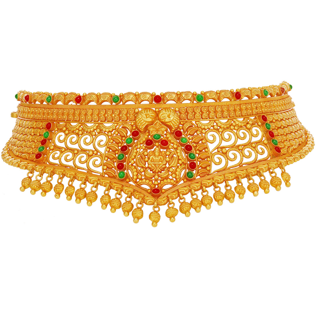 Elegant Antique Laxmi Choker Set with Gemstones in 22K Gold