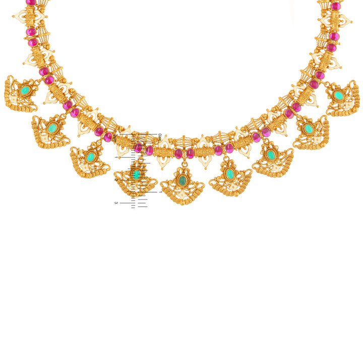 Artistic Antique Necklace Set With Gemstones in 22K Gold