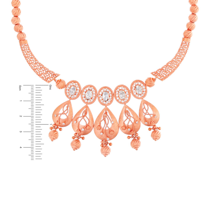 Ornamental Antique Necklace Set with White Polki in 22K Rose Gold