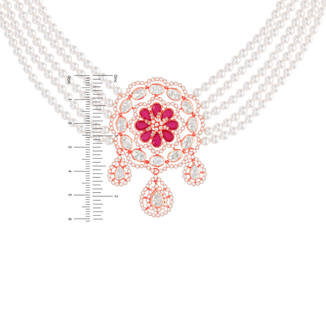 Charming Antique Necklace Set With White Polki & Gemstones in 22K Rose Gold