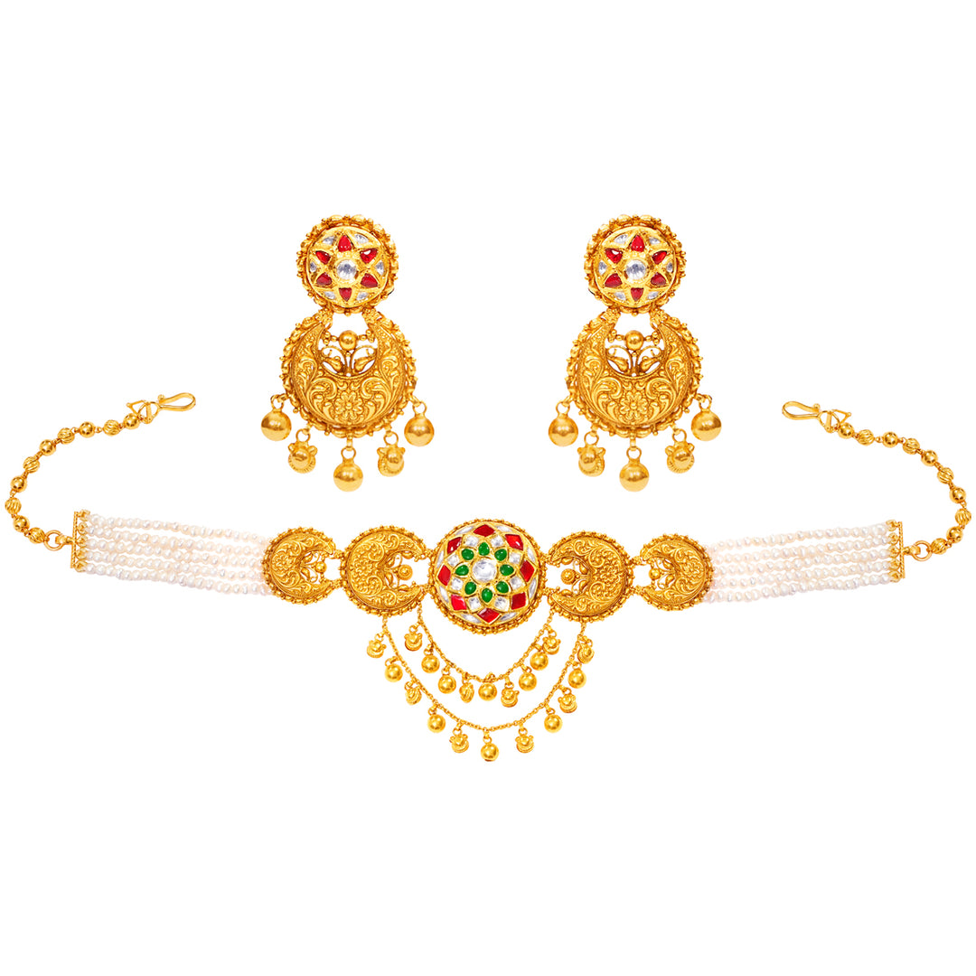 Exquisite Antique Choker Set With Kundan & Gemstones in 22KGold