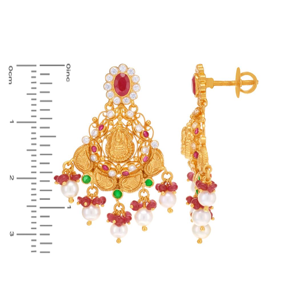 Antique Laxmi Necklace Set With Gemstones in 22K Gold
