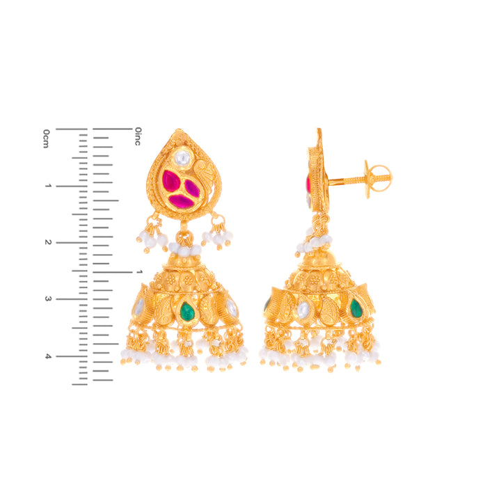 Ravishing Antique Necklace Set With Kundan Gemstones in 22K Gold