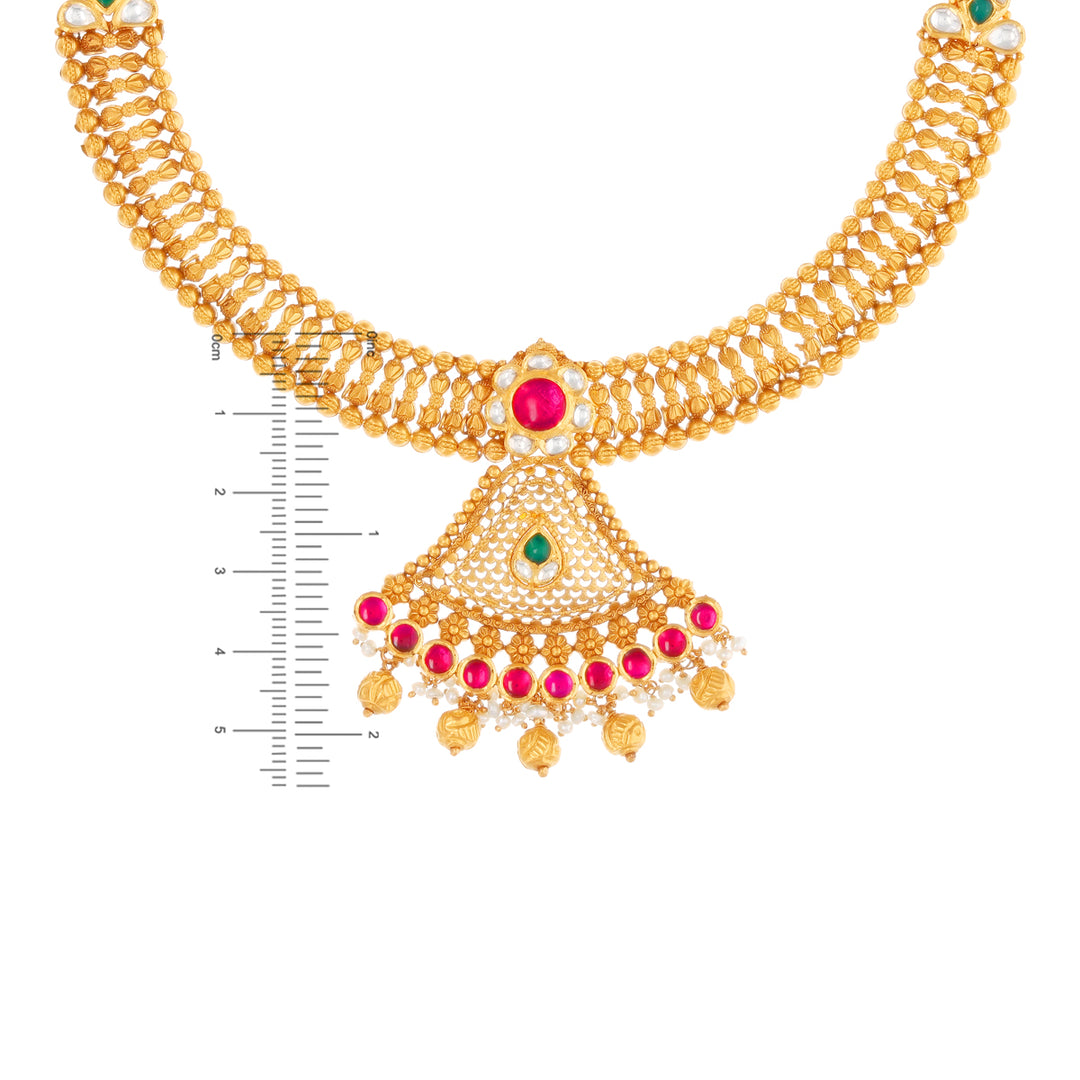 Ravishing Antique Necklace Set With Kundan & Gemstones in 22K Gold