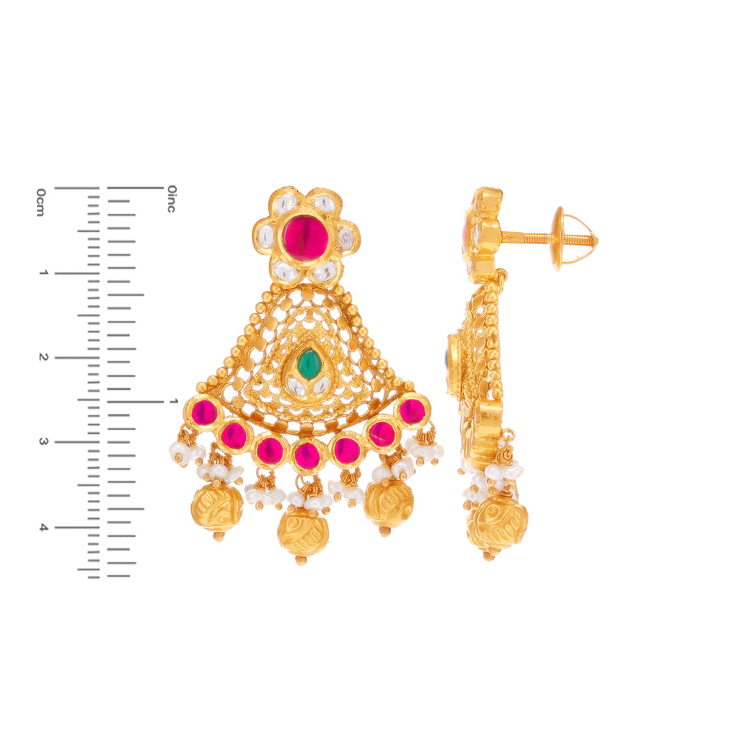 Ravishing Antique Necklace Set With Kundan & Gemstones in 22K Gold