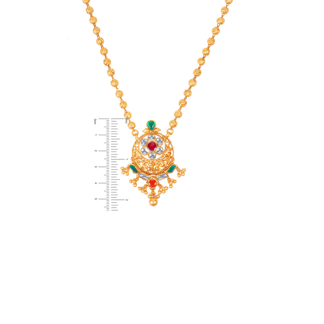 Ornamental Antique Necklace Set With Kundan & Gemstones in 22K Gold