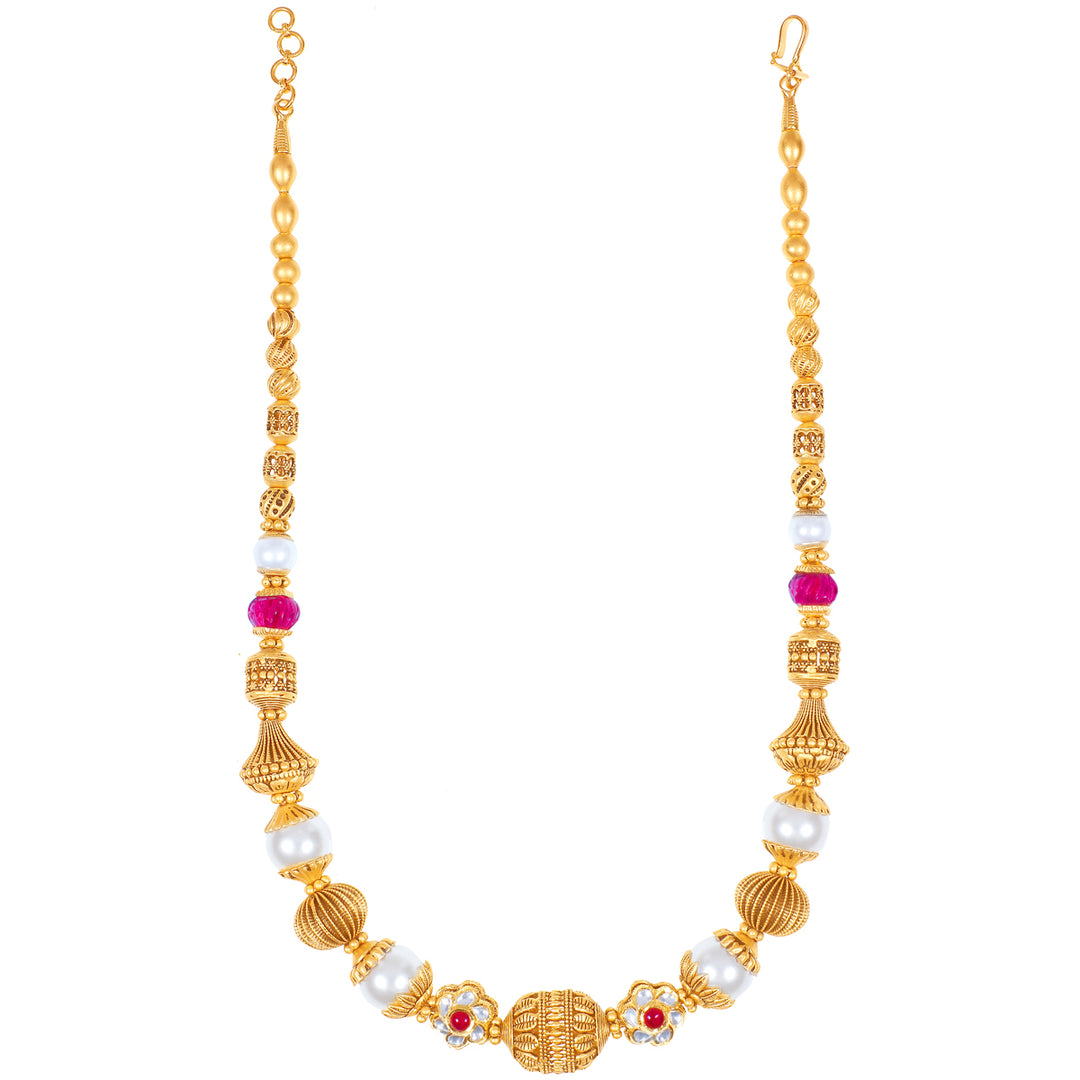 Hand-crafted Antique Necklace With Kundan & Gemstones in 22K Gold