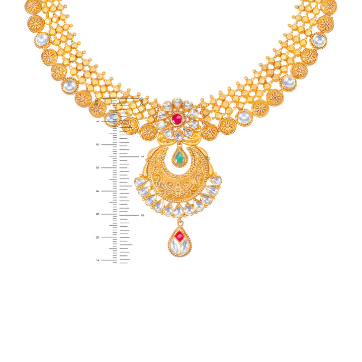Graceful Antique Necklace Set With Kundan & Gemstones in 22K Gold