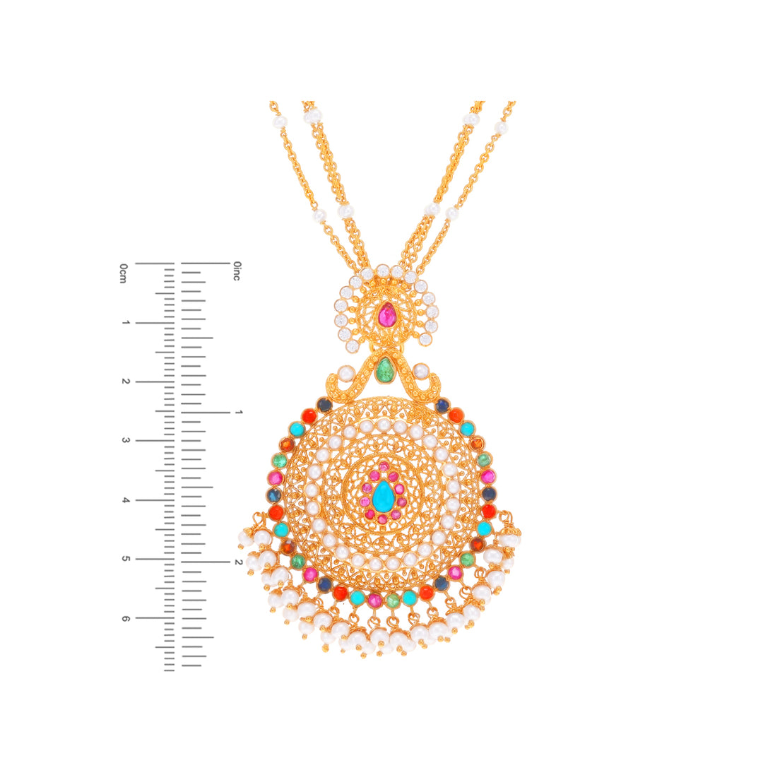 Gorgeous Antique Pendant Set With Navratan & Gemstones in 22K Gold