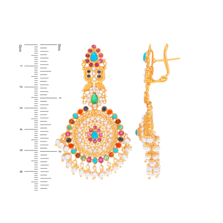 Gorgeous Antique Pendant Set With Navratan & Gemstones in 22K Gold