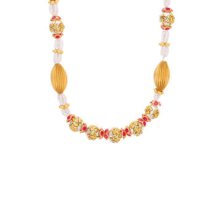 Graceful Antique Paata Haaram With Pearl & Ruby in 22K Gold