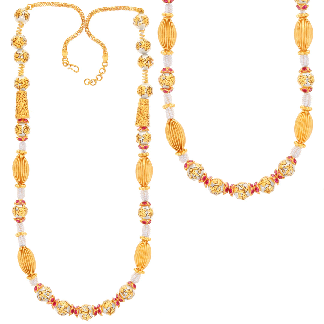 Classic Antique Paata Haaram With Pearl & Ruby in 22K Gold