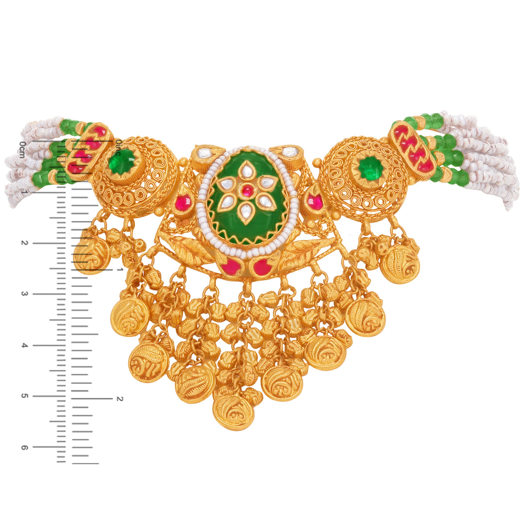 Charming Antique Necklace Set With Kundan & Gemstones in 22K Gold