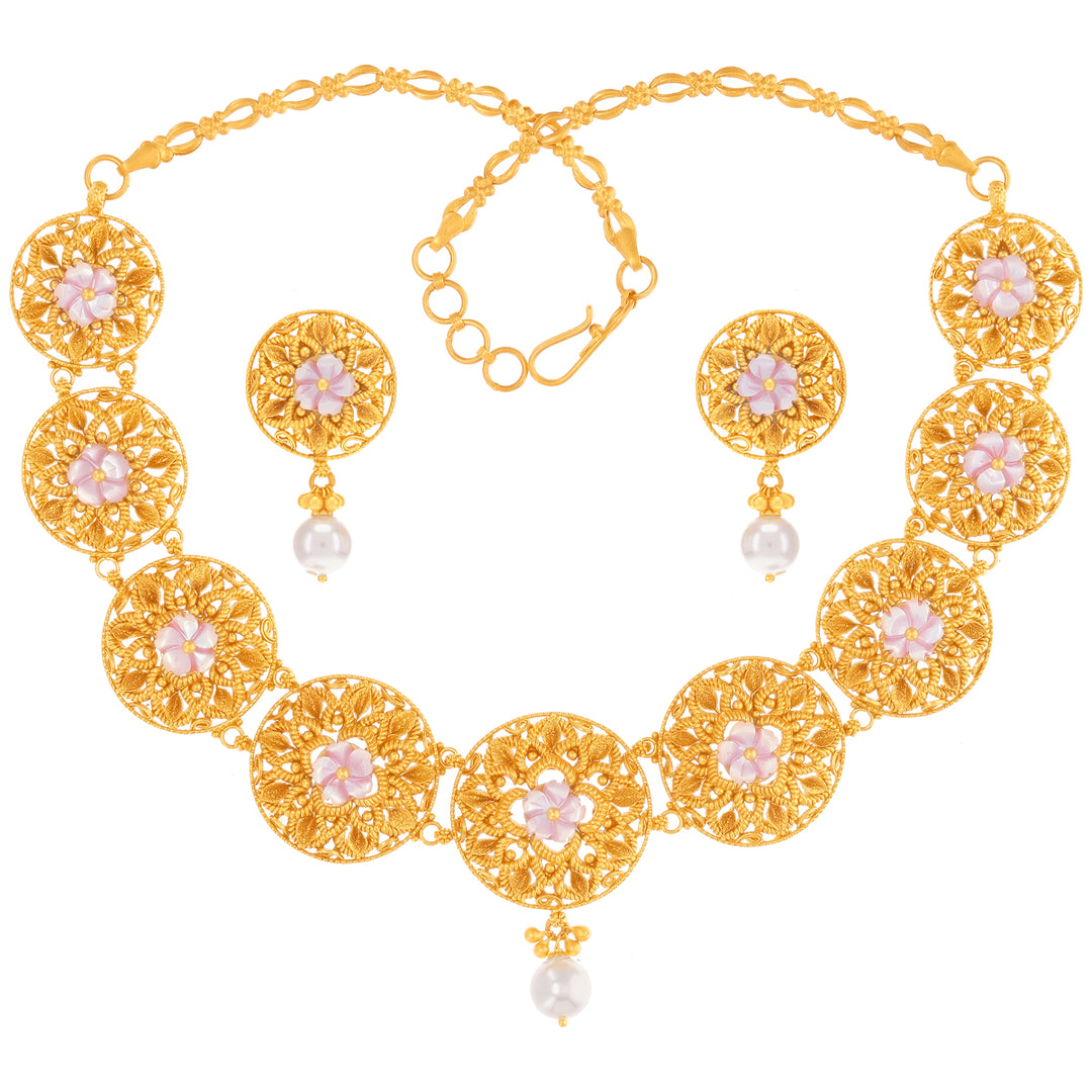 Attractive Antique Necklace Set With Pearl in 22K Gold