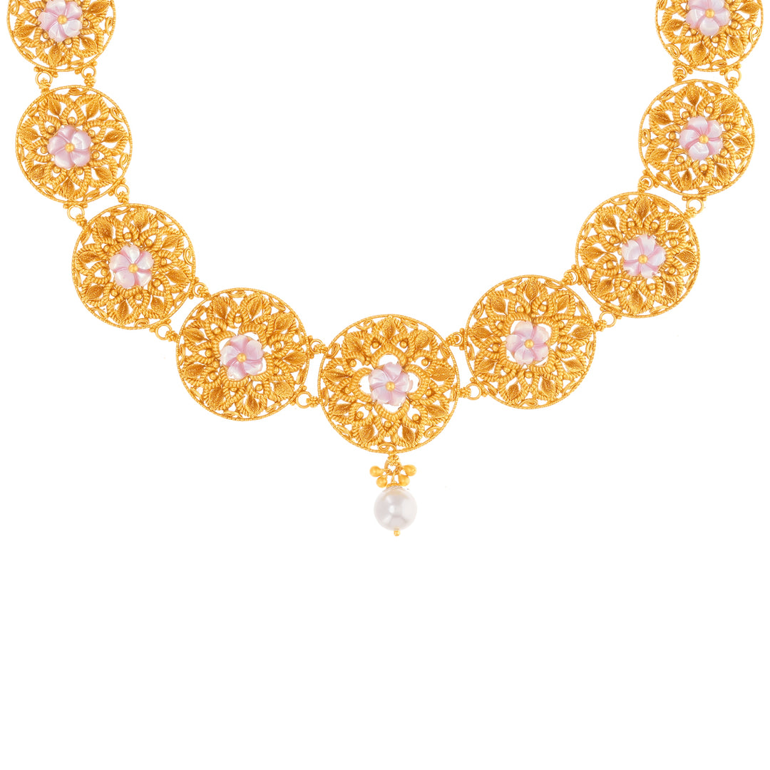 Attractive Antique Necklace Set With Pearl in 22K Gold