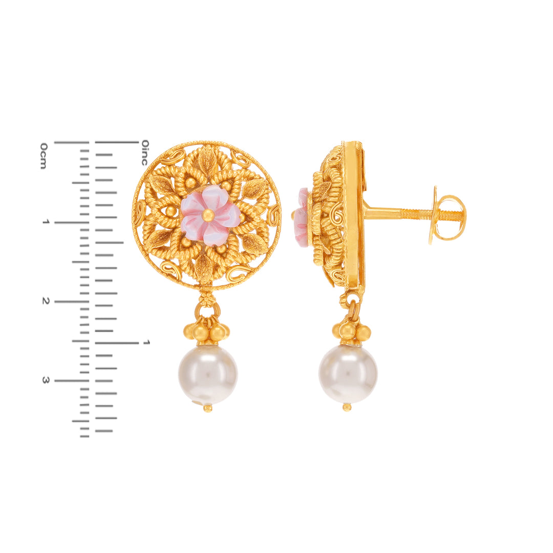 Attractive Antique Necklace Set With Pearl in 22K Gold