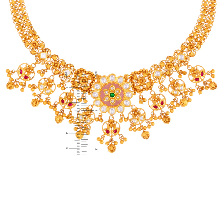Endearing Antique Necklace Set With Kundan & Gemstones in 22K Gold