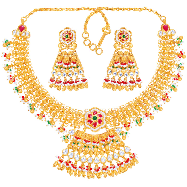 Intriguing Antique Necklace Set With Kundan & Gemstones in 22K Gold