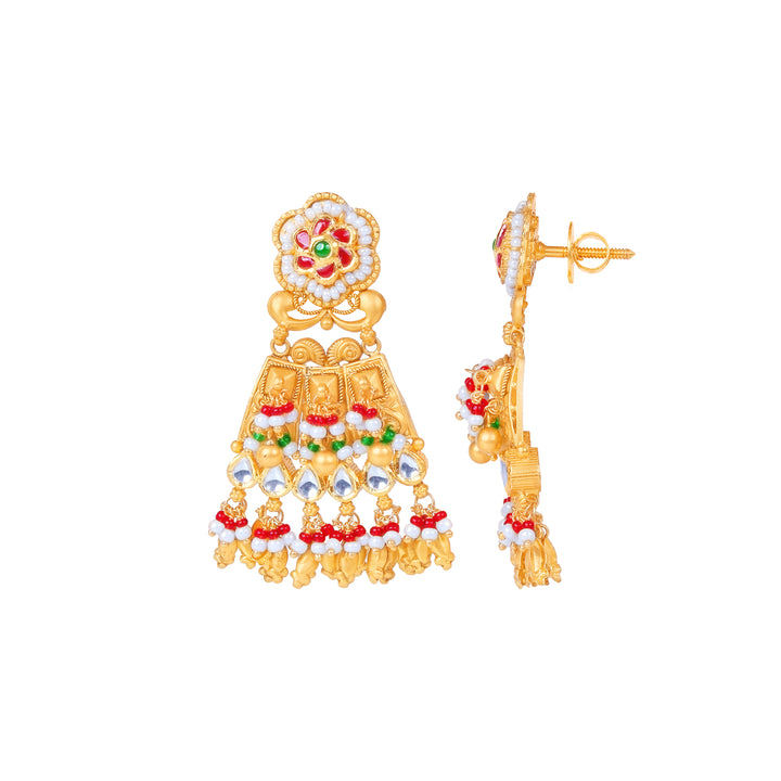 Intriguing Antique Necklace Set With Kundan & Gemstones in 22K Gold