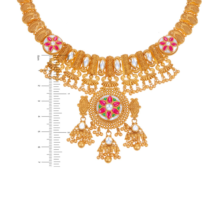 Enchanting Antique Necklace Set With Kundan & Gemstones in 22K Gold