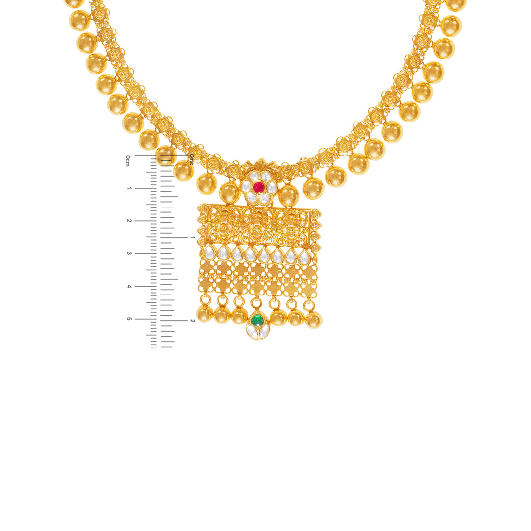 Classic Antique Necklace Set With Kundan & Gemstones in 22K Gold