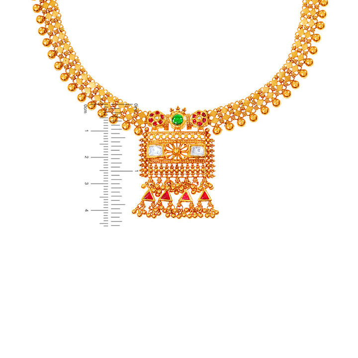Ornate Antique Necklace Set With Kundan & Gemstones in 22K Gold