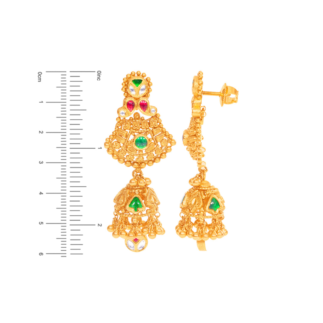 Graceful Antique Necklace Set With Kundan & Gemstones in 22K Gold