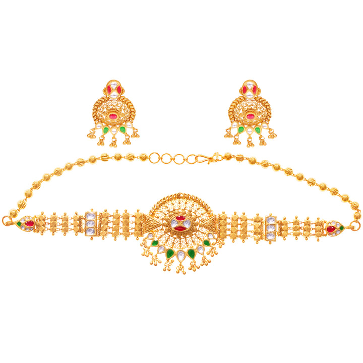 Brilliant Antique Choker Set With Kundan & Gemstones in 22K Gold