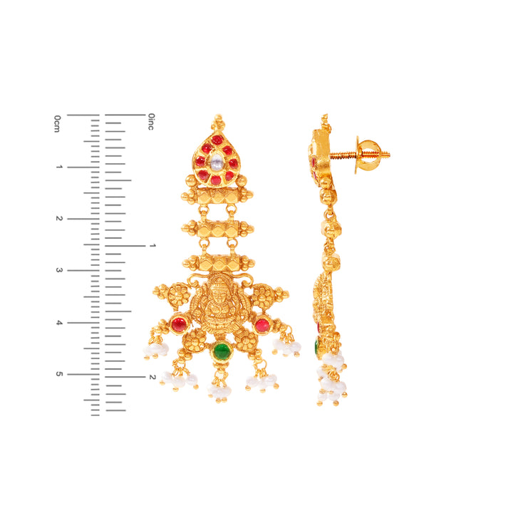 Intricate Laxmi Antique Necklace Set With Kundan & Gemstones in 22K Gold