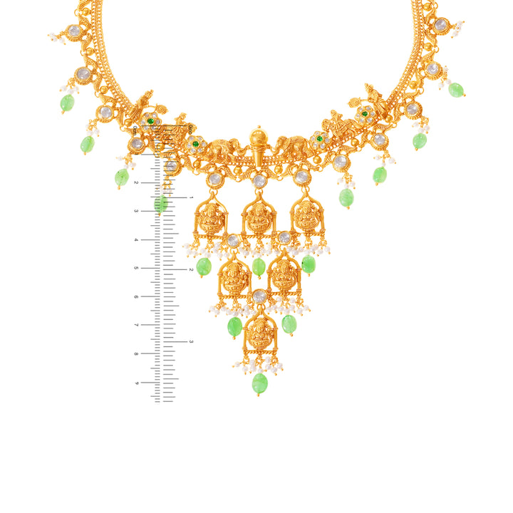 Charming Laxmi Antique Necklace Set With Kundan & Gemstones in 22K Gold