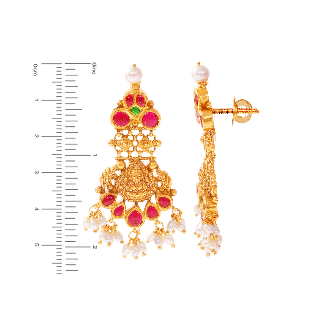 Delightful Laxmi Antique Gutta Pusalu Necklace Set With Kundan & Gemstones in 22K Gold