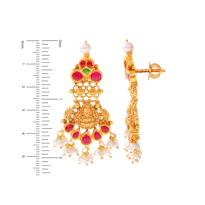 Delightful Laxmi Antique Gutta Pusalu Necklace Set With Kundan & Gemstones in 22K Gold