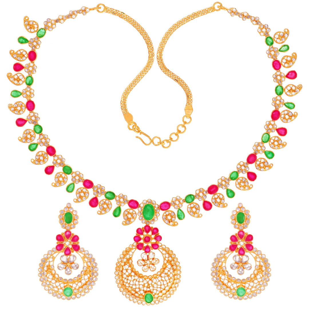 Ravishing Antique Necklace Set With Ruby & Emerald in 22K Gold