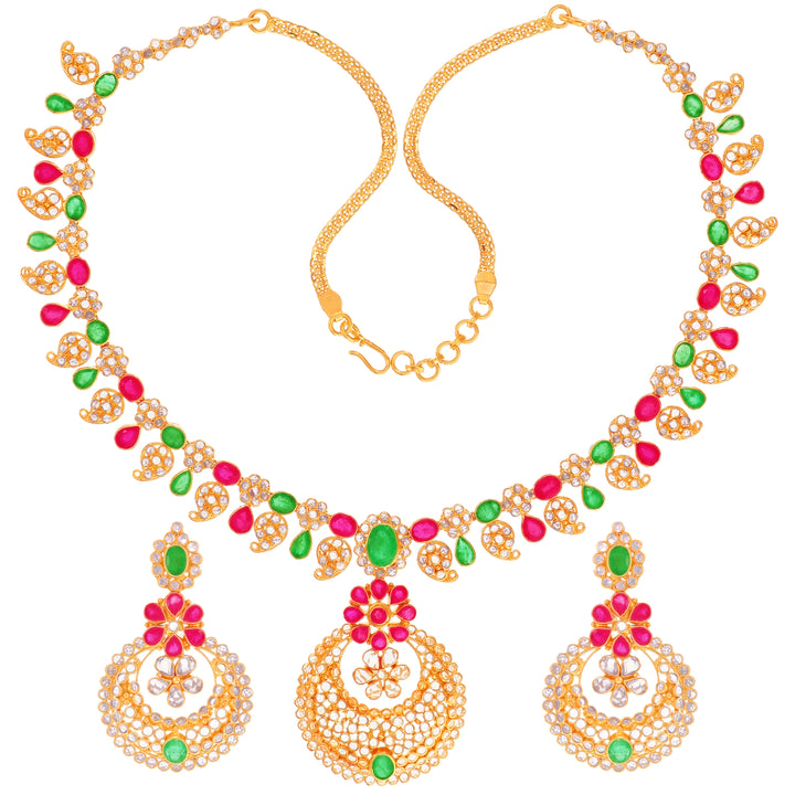 Ravishing Antique Necklace Set With Ruby & Emerald in 22K Gold