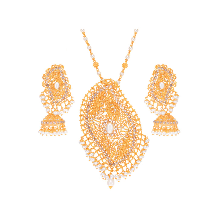 Precious Antique Pendant Set With Pearl & CZ In 22K Gold