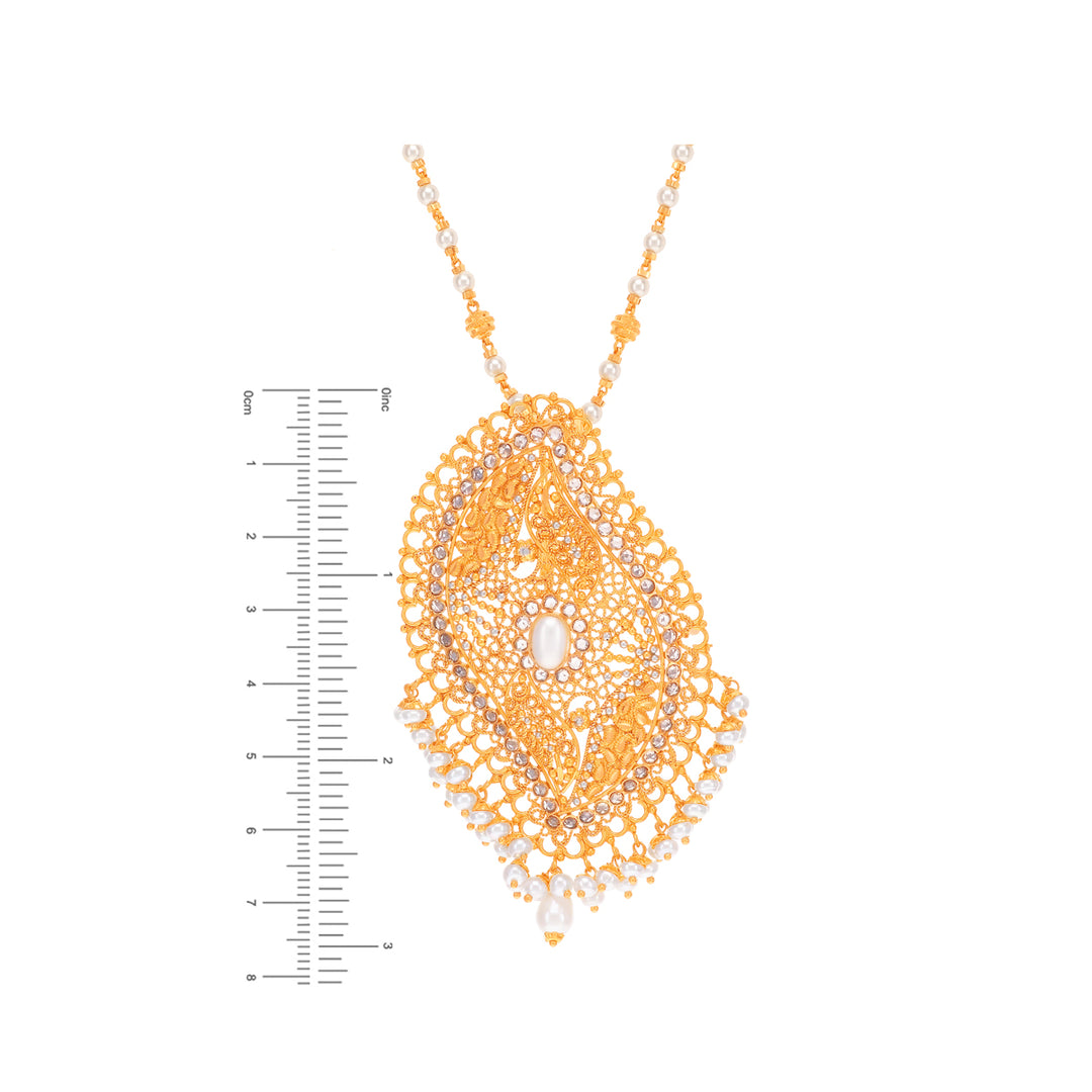 Precious Antique Pendant Set With Pearl & CZ In 22K Gold