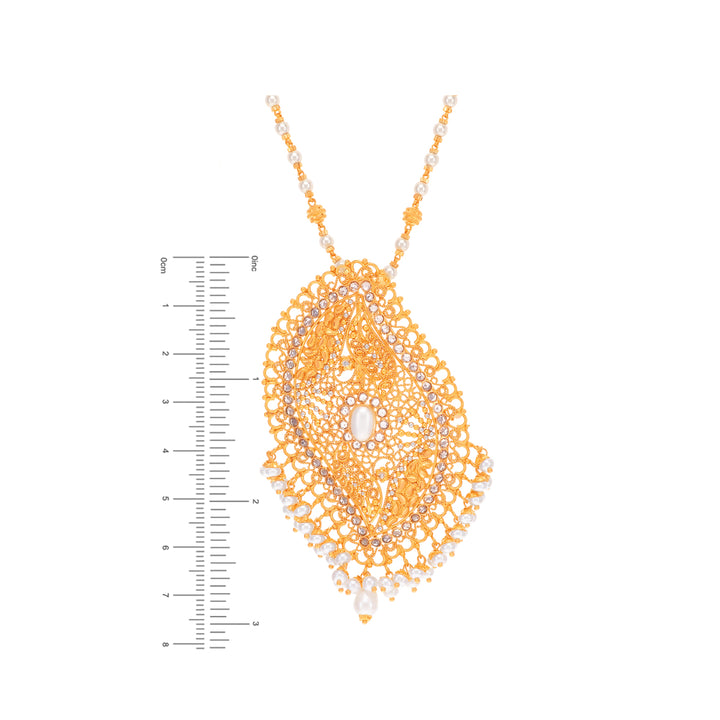 Precious Antique Pendant Set With Pearl & CZ In 22K Gold