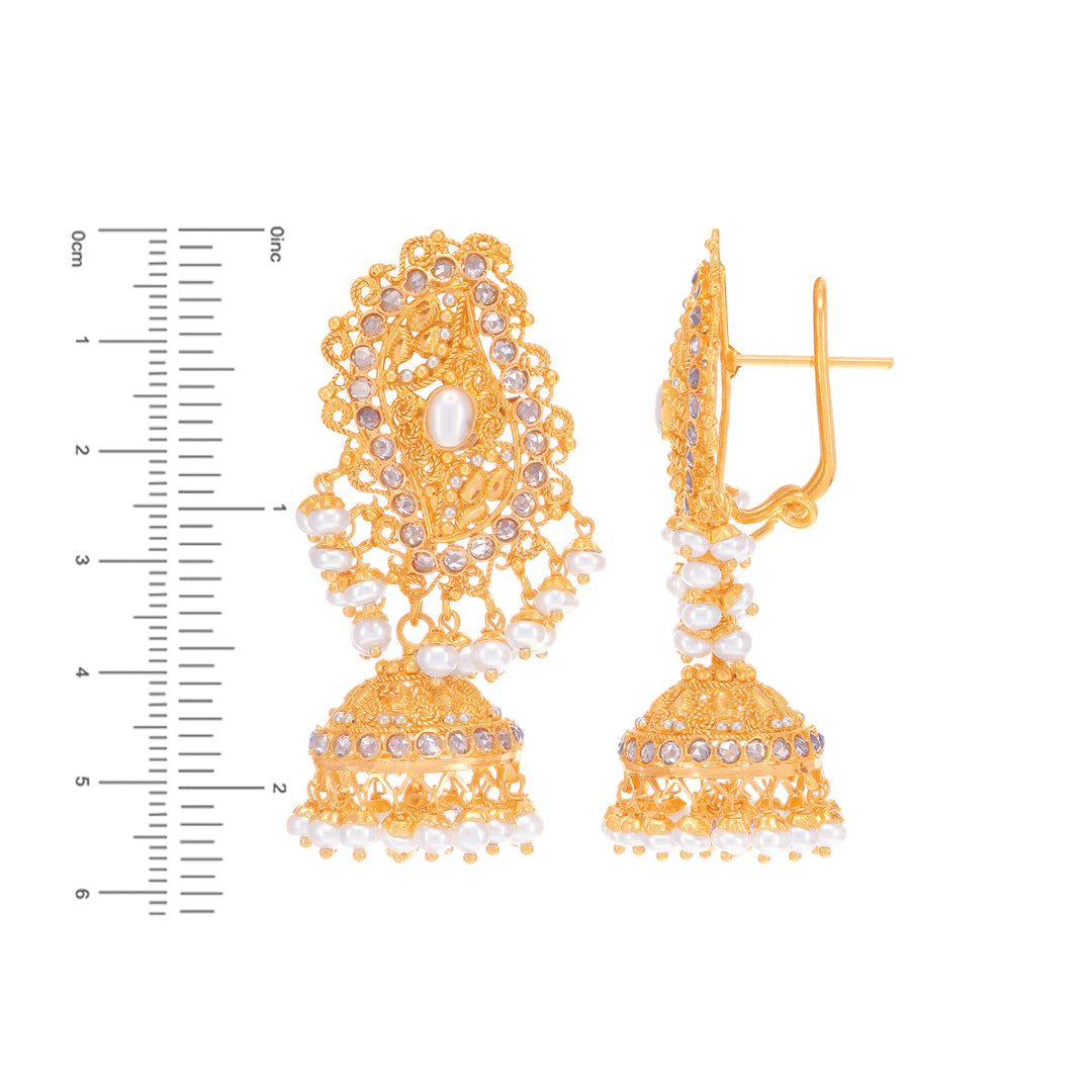 Precious Antique Pendant Set With Pearl & CZ In 22K Gold