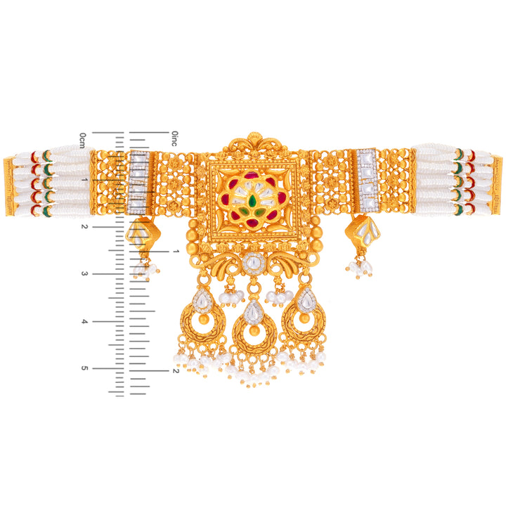 Charming Antique Choker Set With Kundan & Gemstones in 22K Gold