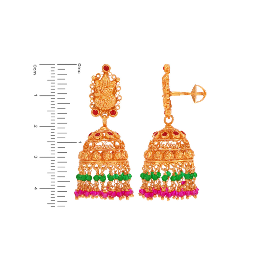 Precious Antique Laxmi Pendant Set With Ruby & Emerald in 22K Gold