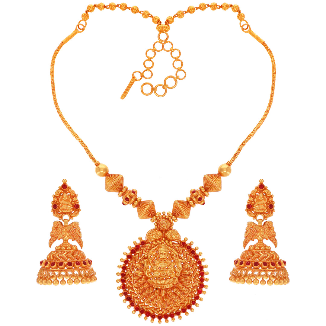 Artistic Antique Laxmi Necklace Set With Ruby in 22K Gold