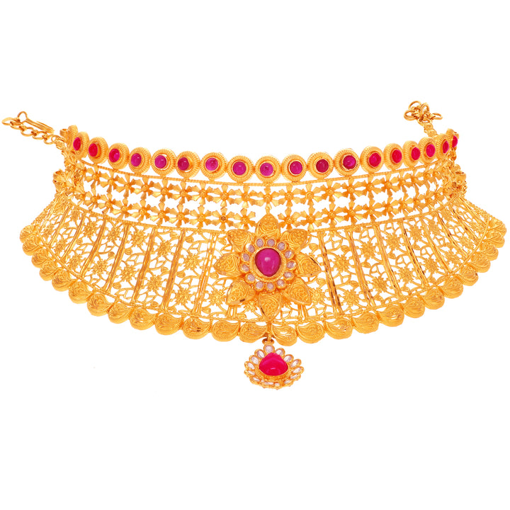 Precious Antique Choker Set With Gemstones in 22K Gold