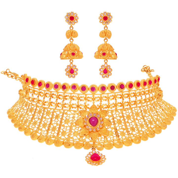 Precious Antique Choker Set With Gemstones in 22K Gold