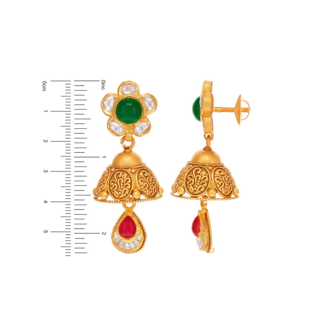 Elegant Antique Necklace Set With Kundan & Gestones in 22K Gold