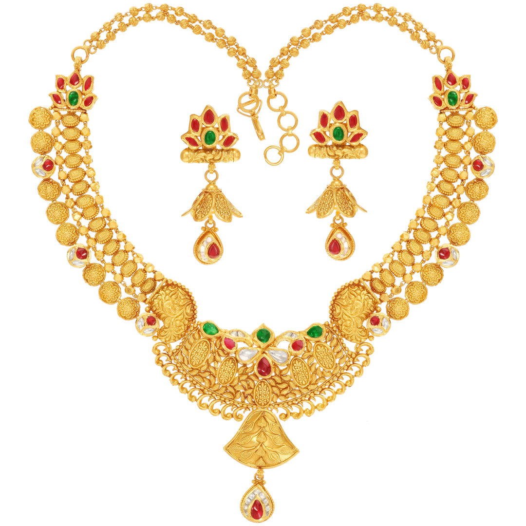 Magnificent Antique Necklace Set With Kundan & Gemstones in 22K Gold
