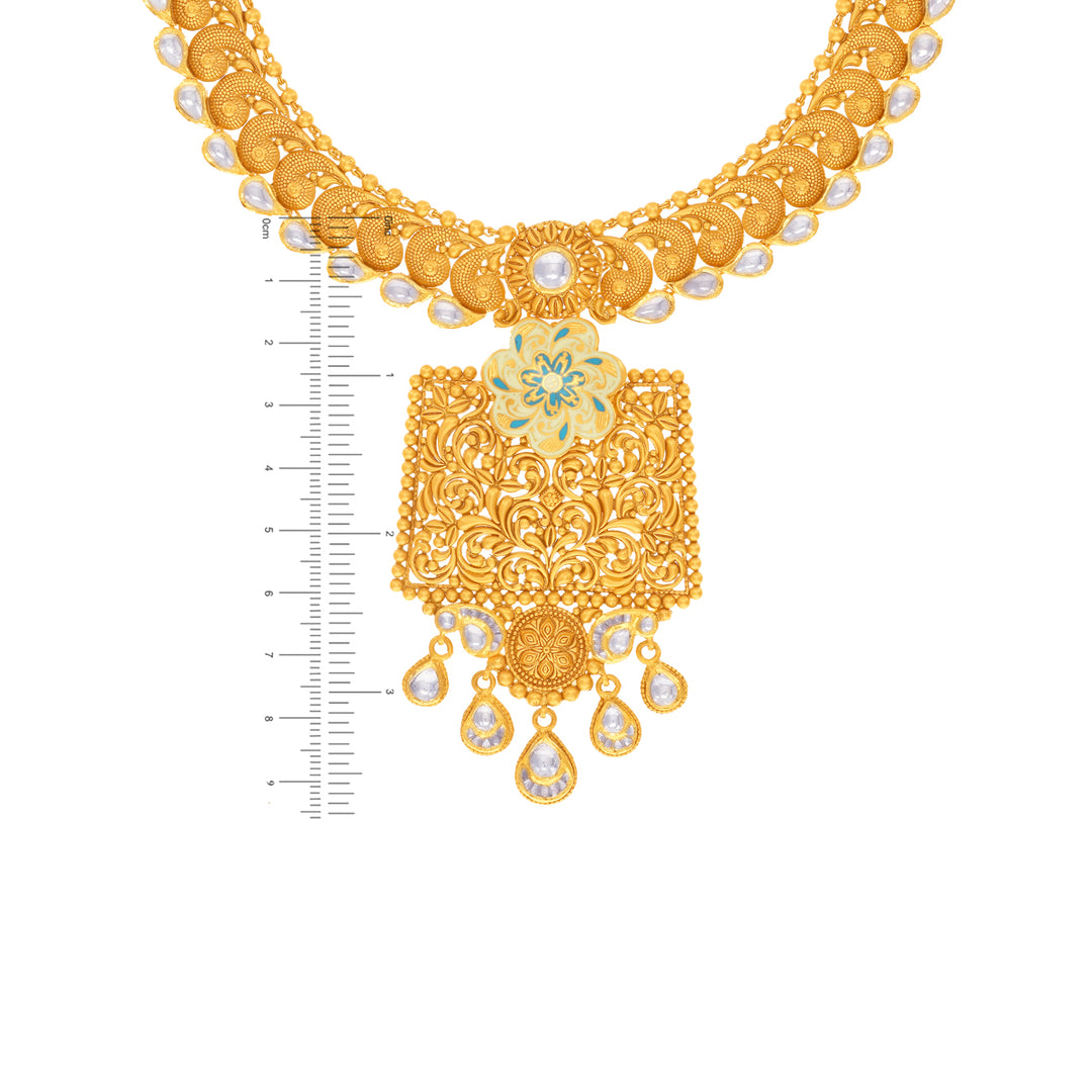 Delightful Antique Necklace Set With Kundan & Gemstones in 22K Gold