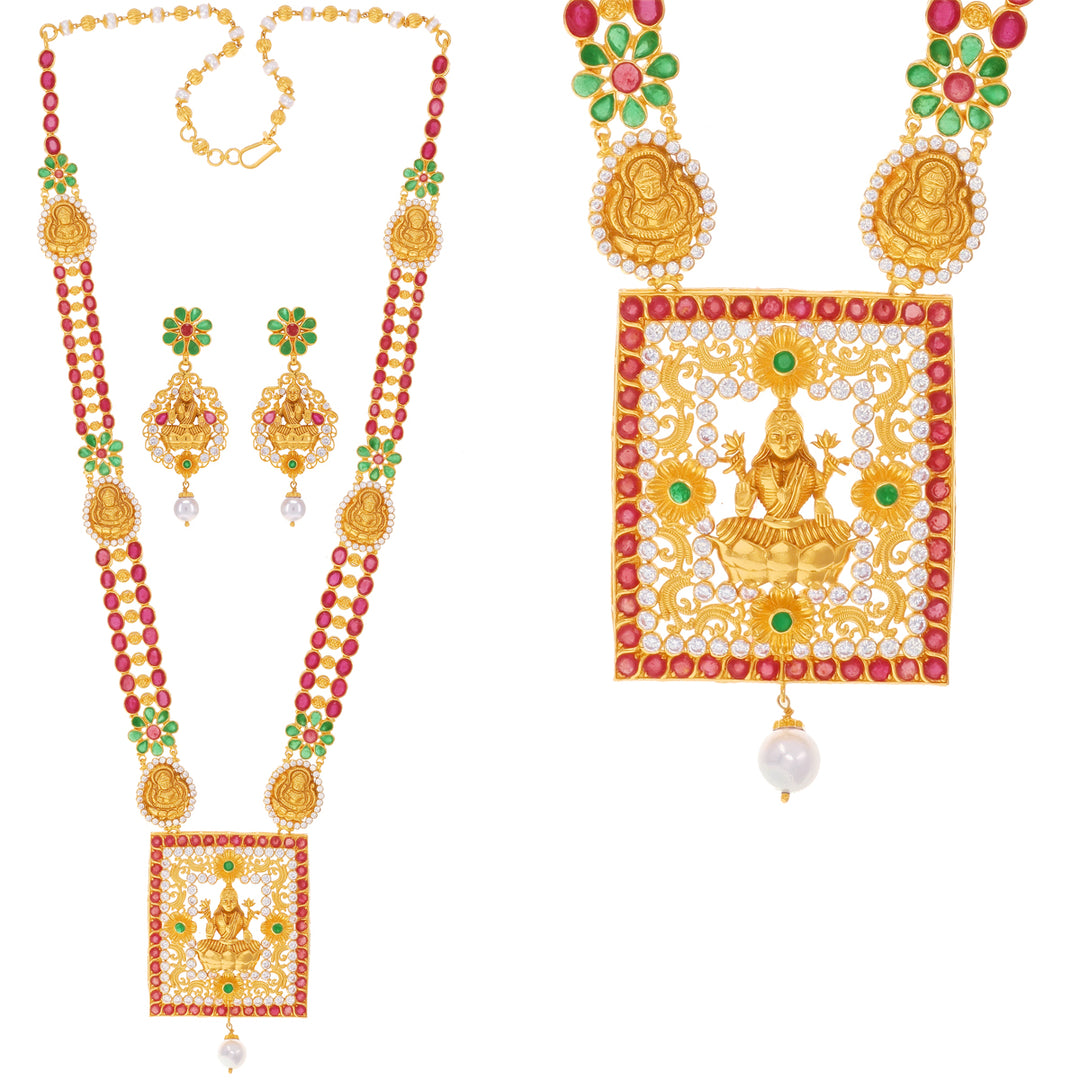 Gorgeous Antique Laxmi Paata Haaram With Gemstones in 22K Gold